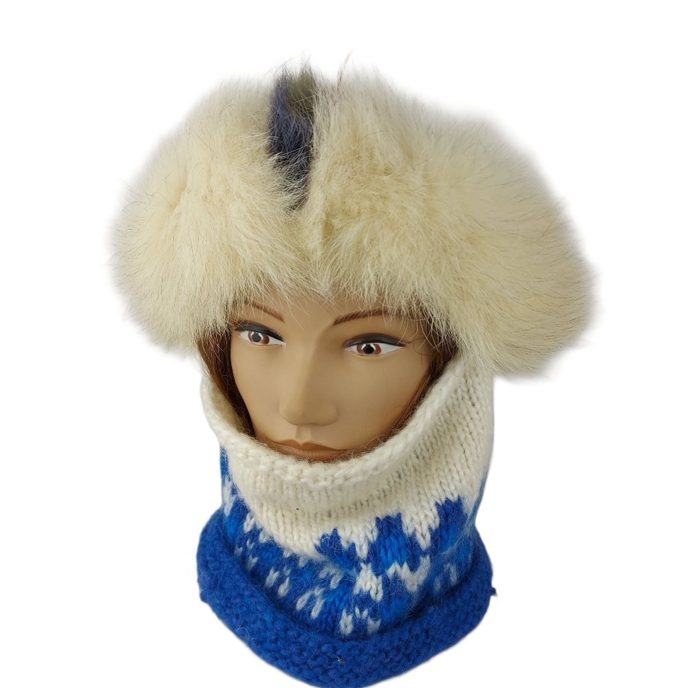 Handmande Wool Knitted Toque With Real Fur Trim + Matching Faux Collar